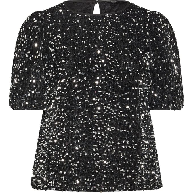 Limited Collection Zwarte Top Met Pofmouwen En Pailletten Size 38