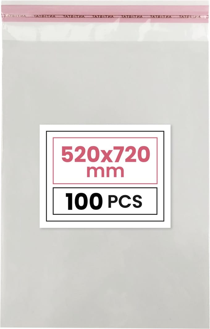 Plastic zakjes met plakstrim - 52x72 cm - transparant - 100 zakken