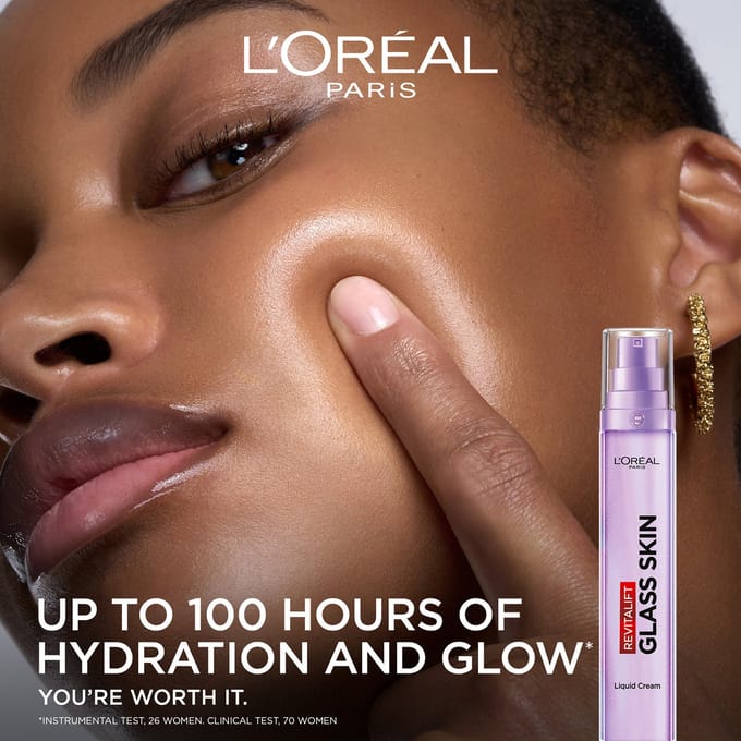 L'Oréal Paris Revitalift Filler Glass Skin Liquid Cream Face Moisturiser, 50ml