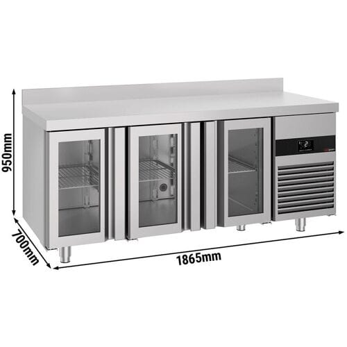 GGM Gastro Kühltisch PREMIUM - 1865x700mm - mit 3 Glastüren - Aufkantung