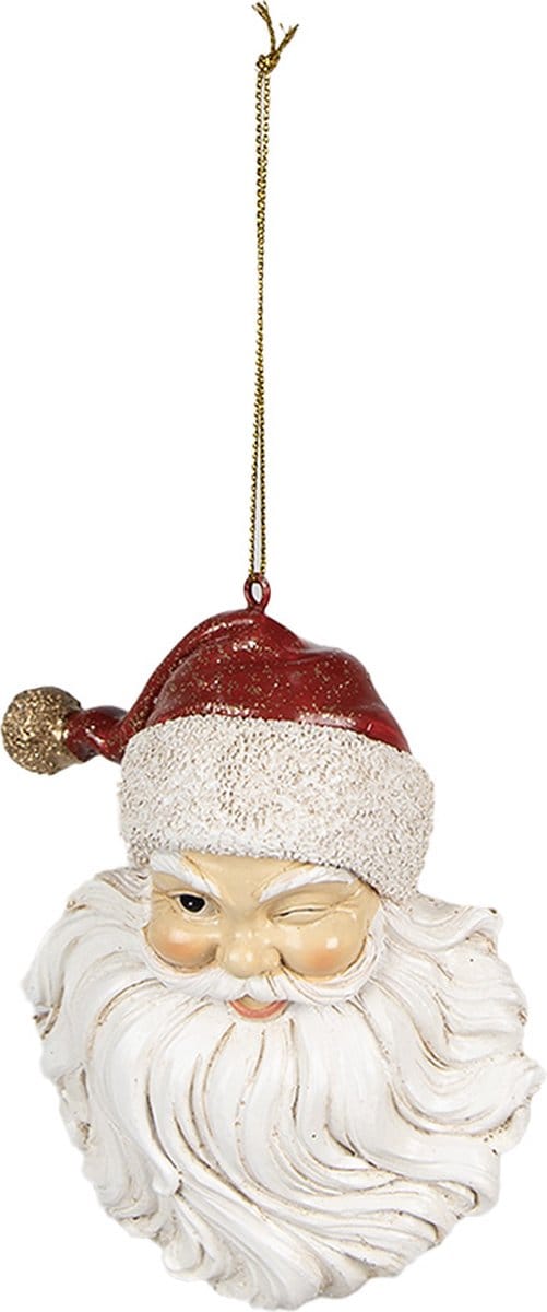 Clayre & Eef Kersthanger Kerstman 8x5x12 cm Wit Polyresin