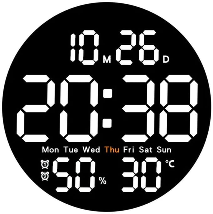 longziming -Moderne LED Wandklok 25 cm – Elegant– Stijlvol– Multifunctioneel– Timer & Countdown– Duidelijk Display– Twee Alarmen–Wit