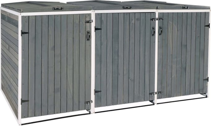 Containerombouw voor 3/6 bakken - Kliko Ombouw - Containerberging - Afvalbakberging - Container berging - Containerberging voor afvalcontainers 126x238x98cm hout MVG ~ grijs-wit