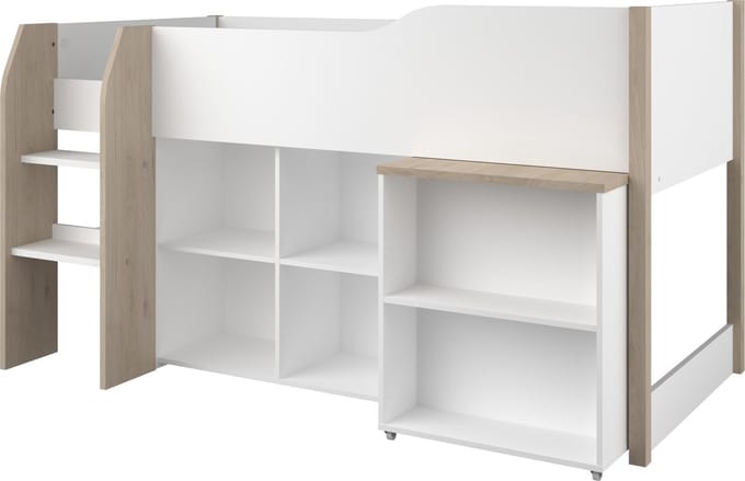Parisot Finland Halfhoogslaper met bureau wit/eik en Koudschuimmatras