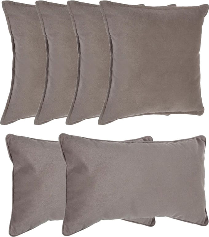 Atmosphera Bank/sierkussens Sophia - set 6x - Taupe/beige - polyester - met rits - In 2 formaten