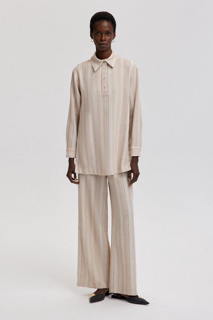 Touché Privé - Gestreepte tuniek met kwastjes - Beige - Dames