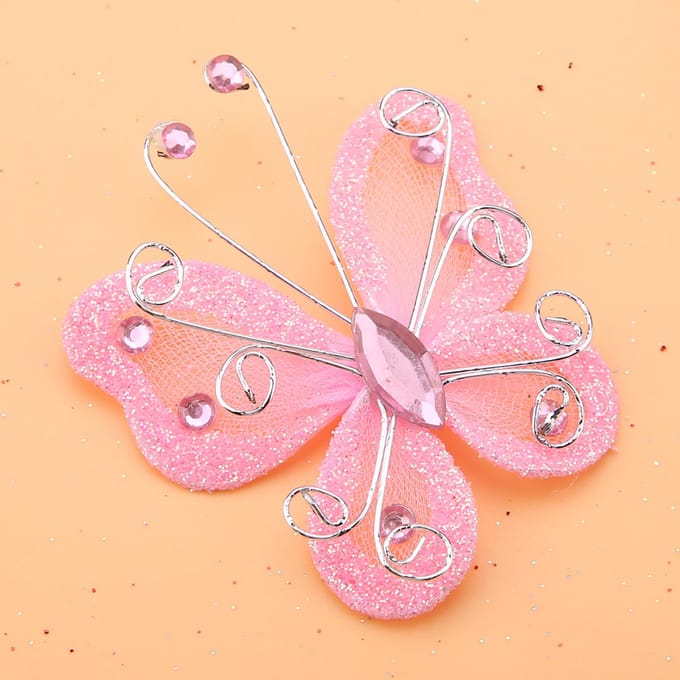 24 stuks Transparant Mesh Draad Glitter Vlinder Bruiloftsfeest Kleding Decoratie DIY Benodigdheden Roze roze