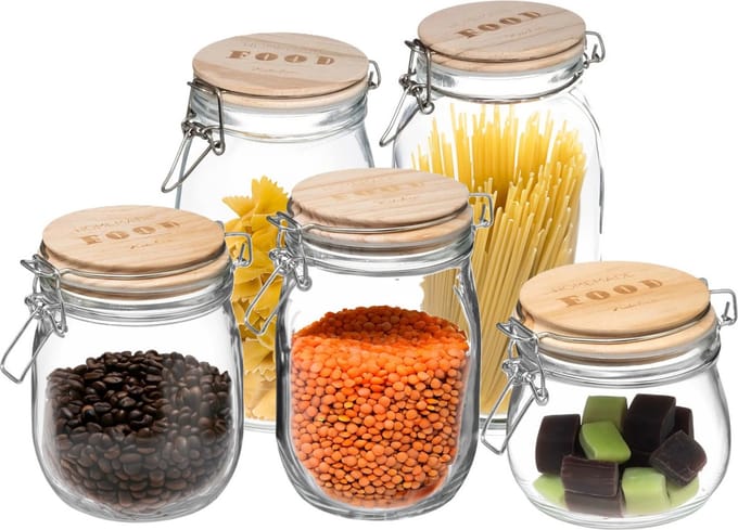 5Five - Set 5x keuken voorraadpotten glas 0.50/0.75/1.0/1.5/2.0 Liter
