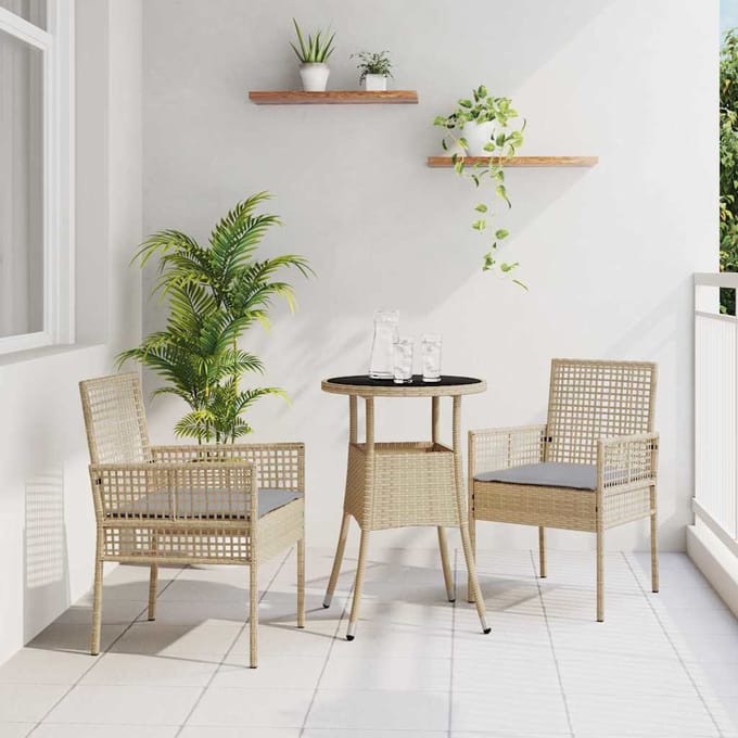 vidaXL Tuin Eettafel Set 3 pcs Beige poly rattan