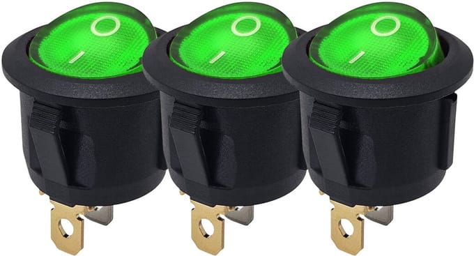 ProRide Wipschakelaar ON-OFF KCD2-220 - Rond - 3 pins - 250V/6A - Groen - 3 stuks