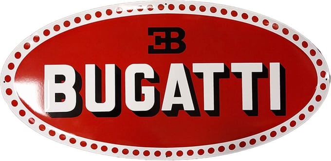 Bugatti Logo Emaille Bord - 100 x 50cm