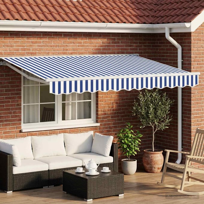 vidaXL - Handbediende - luifel - met - LED's - Blauw - en - Wit - 3 - x - 2,5 - m