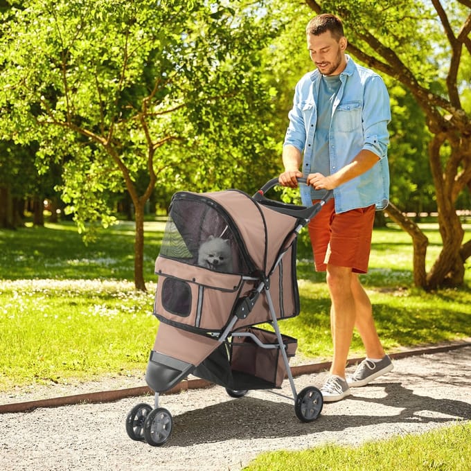 MODFU - Dierenbuggy - Opvouwbaar - Met Opbergmand - Voor Wandeling - Polyester - Koffiebruin