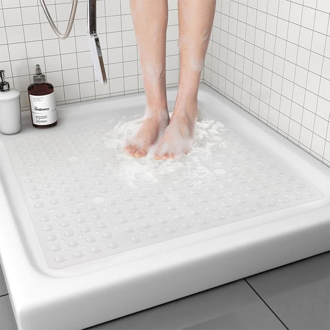 Antislip Vierkante Douchemat met Zuignappen en Afvoergaten