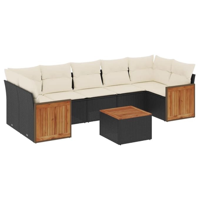 vidaXL - 8-delige - Loungeset - met - kussens - poly - rattan - zwart
