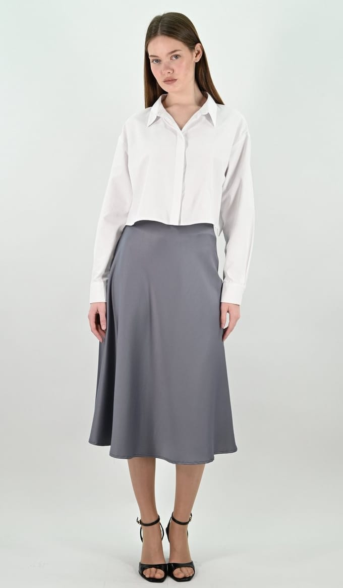 YesMooi - Satijnen Midirok - Mistgrijs - M (38)