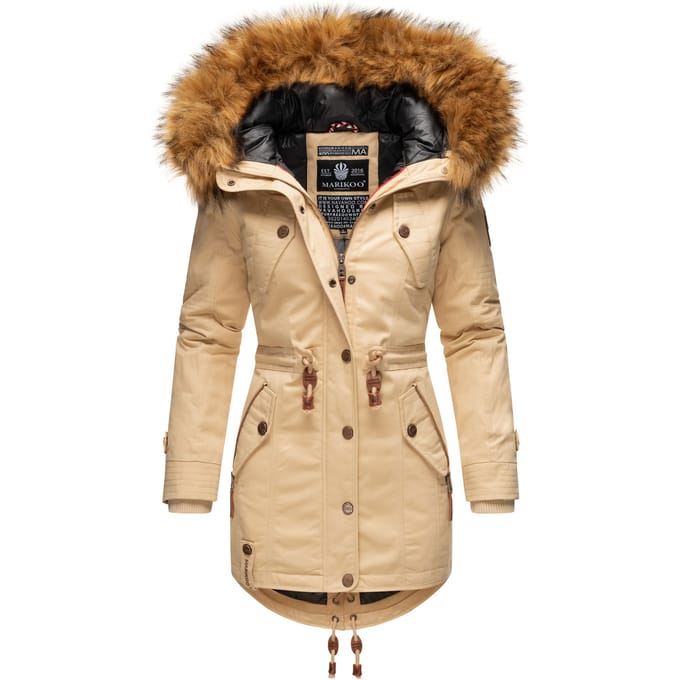 Marikoo dames winterjas met afneembare imitatiebontkraag & taillekoord