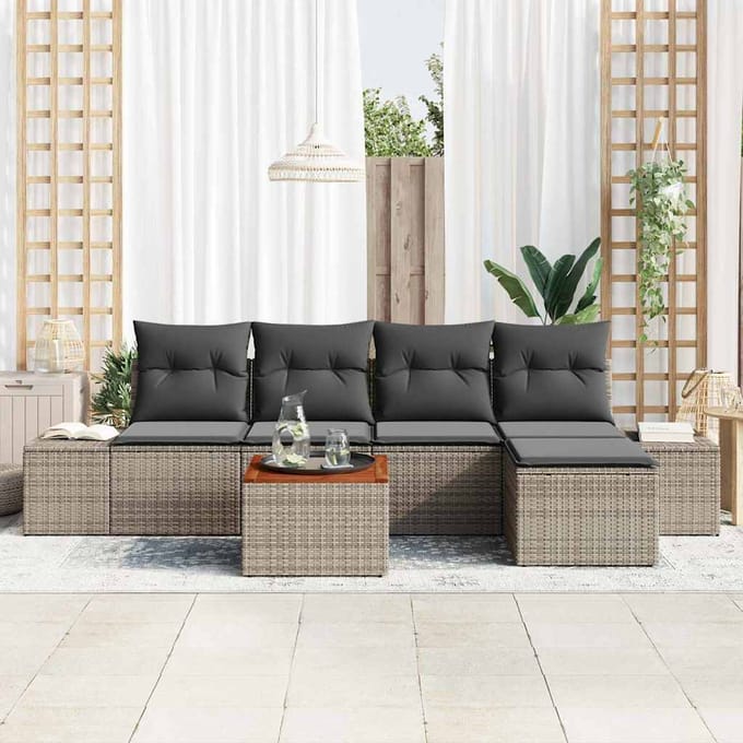 vidaXL - Tuinbank - Set - 6 - st - Grijs - poly - rattan