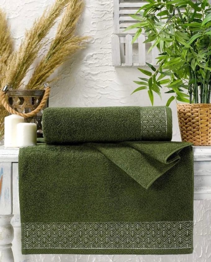Lubna Home  Badhanddoekset 2 PACK  70x140cm-50x90cm Gekamde Katoen SONA GROEN