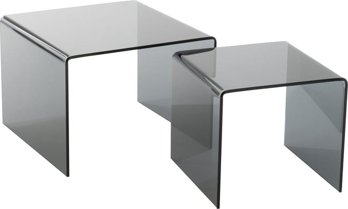 J-Line bijzettafel Gigogne - glas - zwart - set van 2