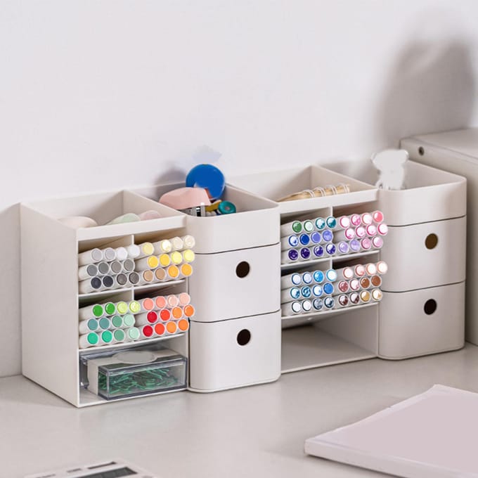 Bureau-organizer Multifunctioneel Stijlvol Eenvoudige Stijl Ladeontwerp Desktop Opbergdoos met Schuin white