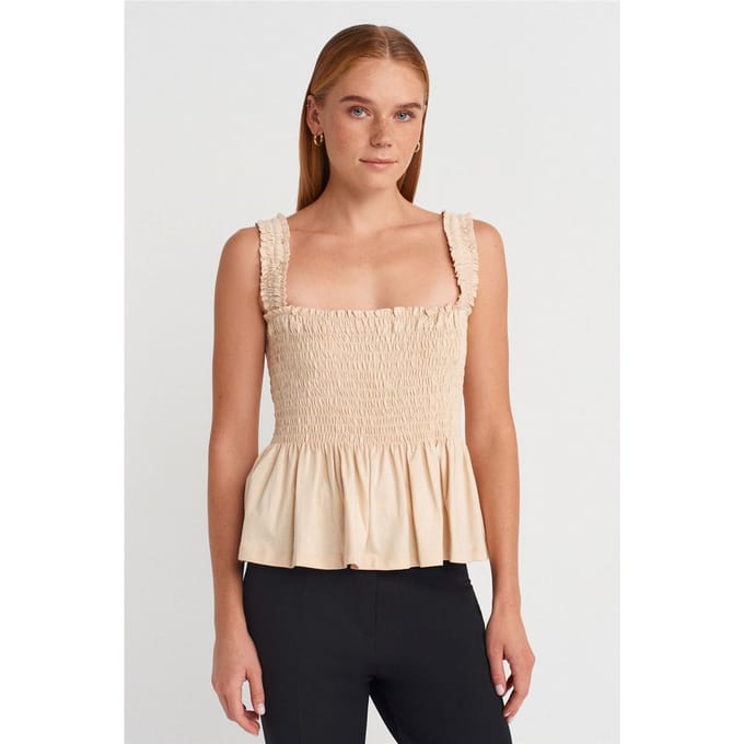 Vierkante Halslijn Rimpelige Mouwloze Blouse