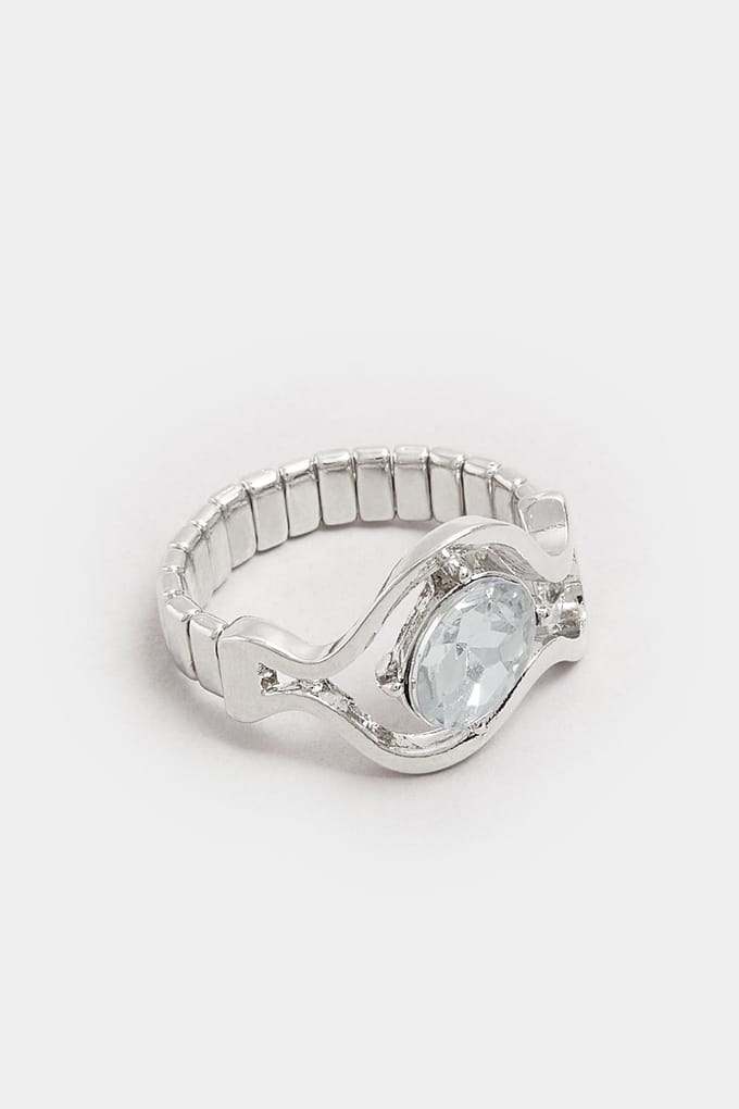 Yours Zilverkleurige Diamante Gedraaide Stretchringsize One Size