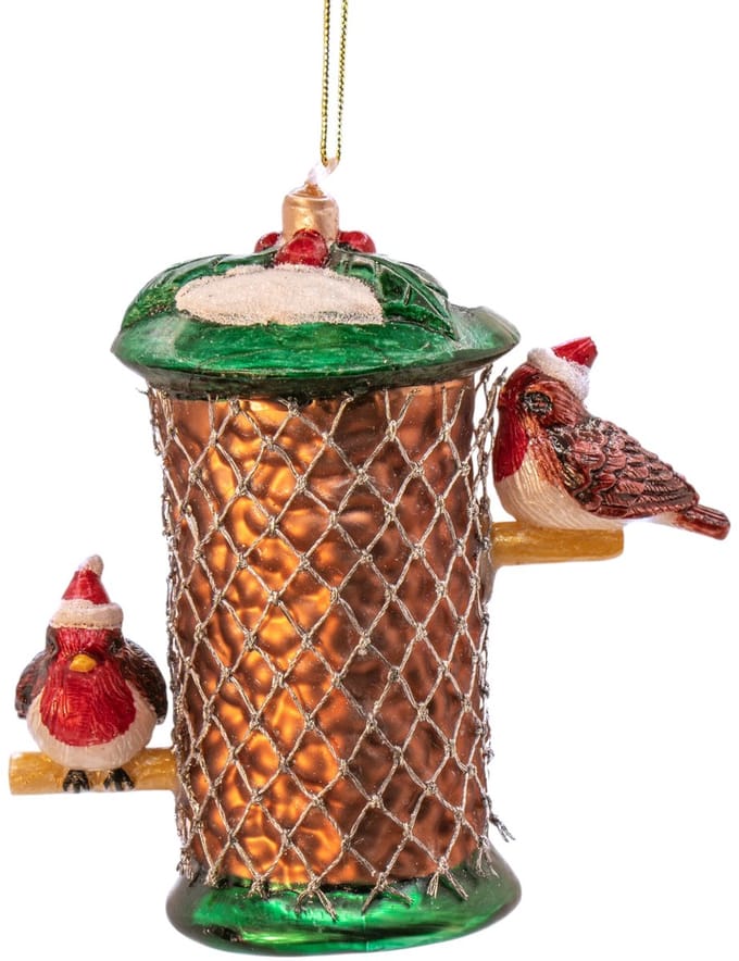 Roodborstjes op voederbak kerstbal - Sass & Belle