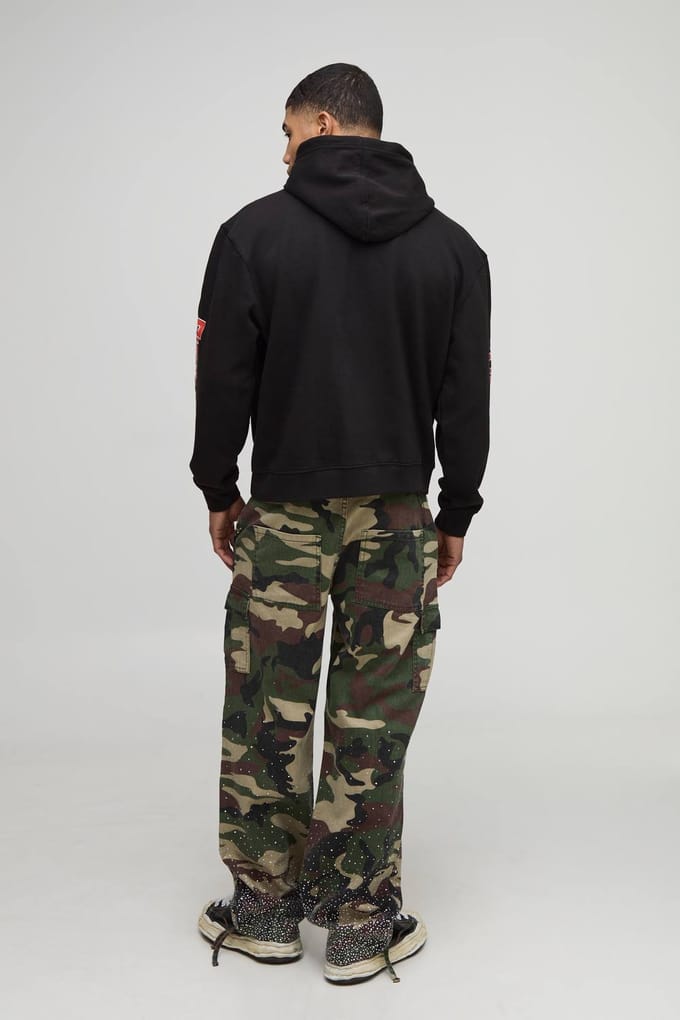 Zwarte oversized boxy Hustle slotmachine met rhinestone print hoodie | Black | Size Medium