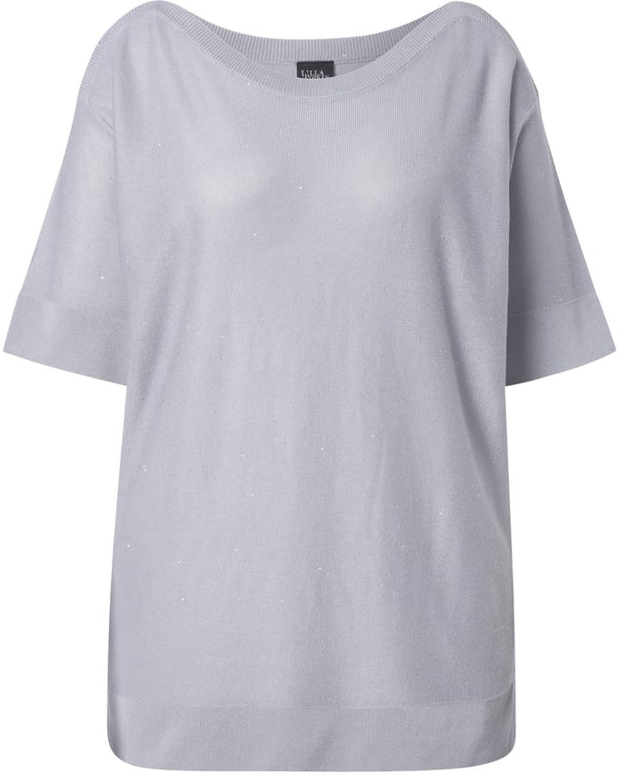Ulla Popken - Dames - Trui pailletten oversized boothals korte mouwen - Rotsgrijs - Maat 42+