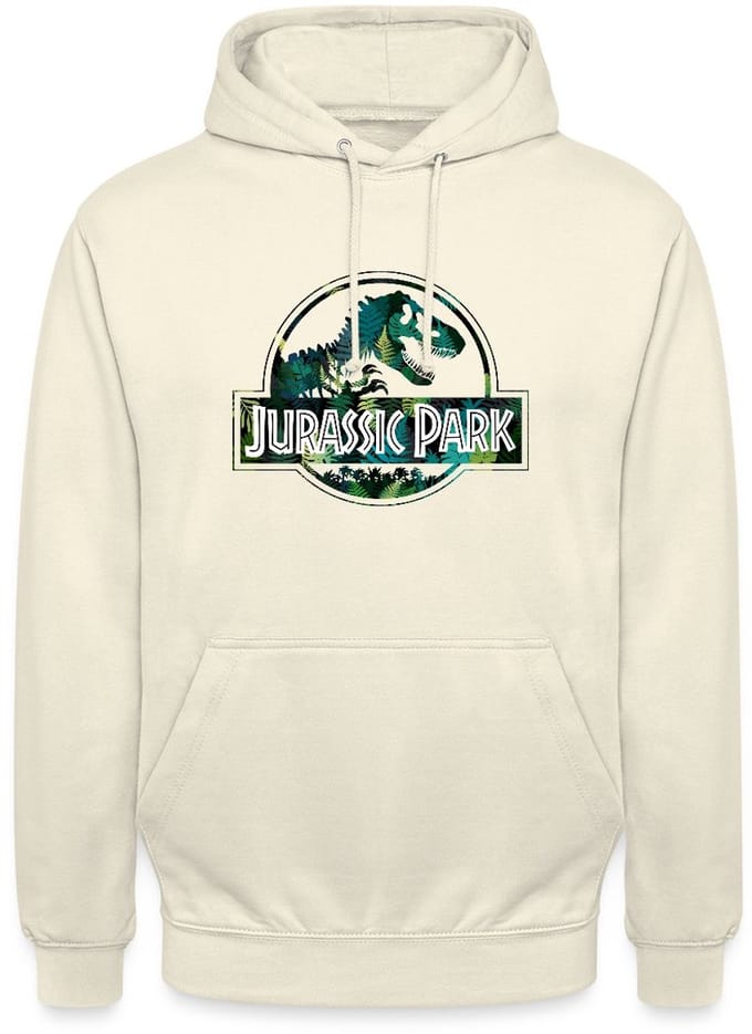 Jurassic Park Logo Met T-Rex Bladeren Ontwerp Hoodie Unisex