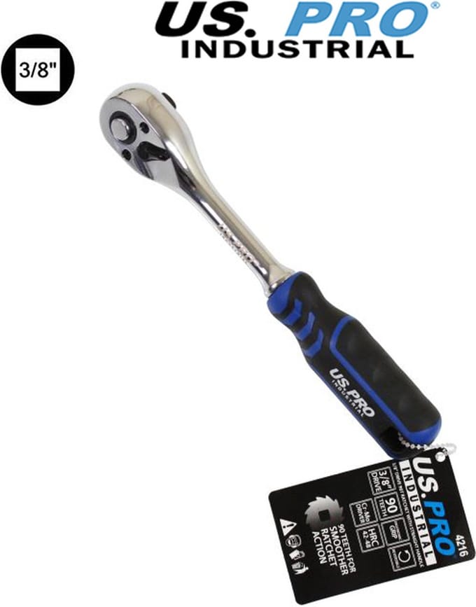 Professionele 90 tands ratel met recht handvat 3/8" (200 mm lang)
