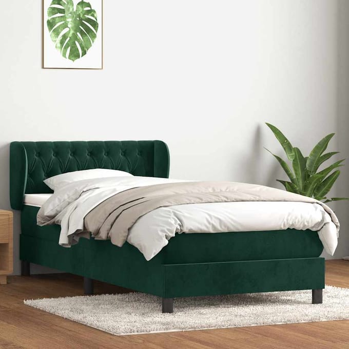 vidaXL - Boxspring - met - matras - fluweel - donkergroen - 80x220 - cm