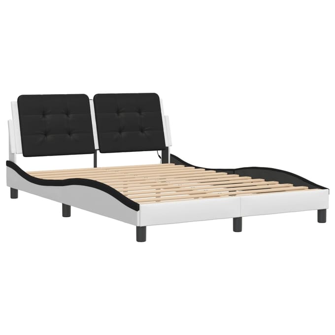 vidaXL - Bedframe - met - LED - zonder - matras - "Zadar" - wit - en - zwart - 140x190 - cm