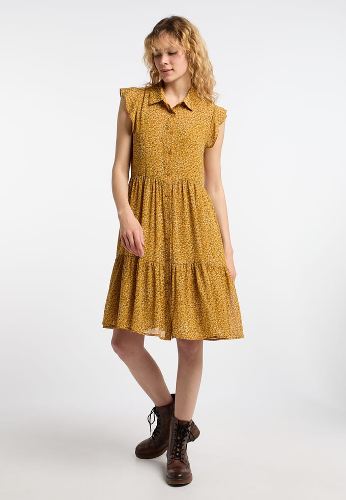 Dreimaster Blouse jurk Dames Donkergeel veelkleurig