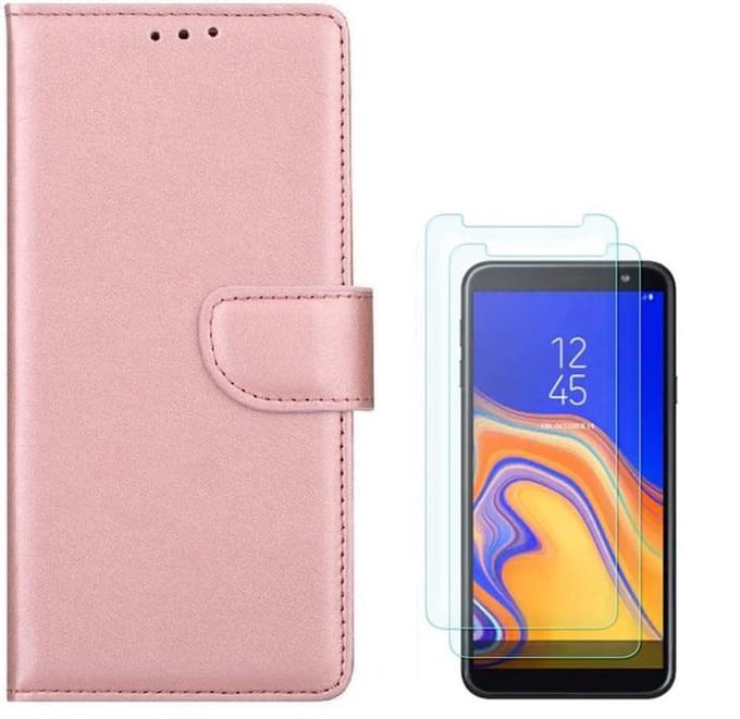 hoesje Geschikt voor: Samsung Galaxy J4 Plus 2018 Portemonnee Rose Goud met 2 stuks Glas Screen protector