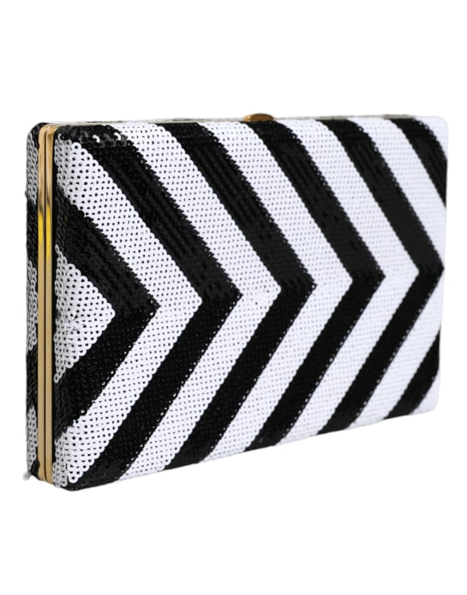 Zwarte Witte Gouden Frame Clutch Avondfeest Handtas