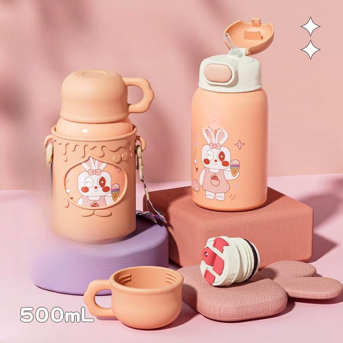 316 Roestvrijstalen Temperatuurweergave Beker met Bekerdeksel Studentencadeau Waterbeker 500ML pink