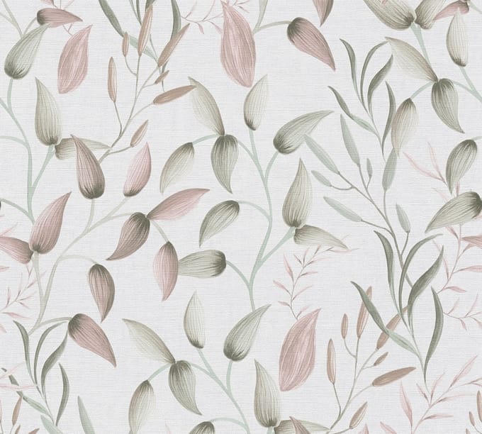 DELICATE BLADPATROON BEHANG | Elegant - roze groen crème - A.S. Création PintWalls II