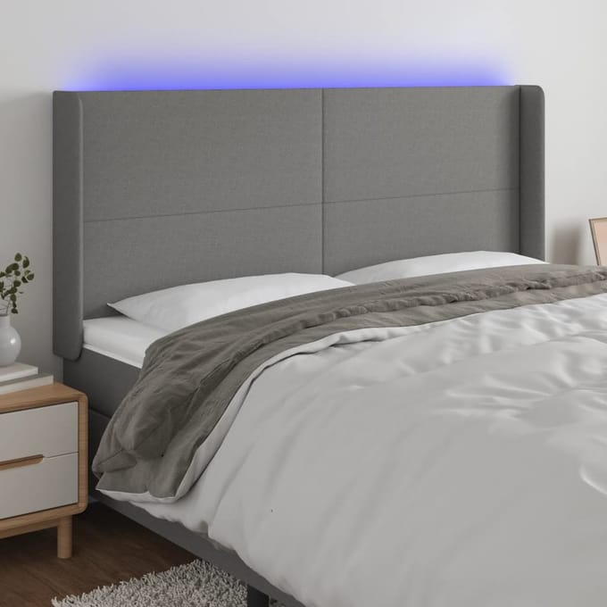 vidaXL - Hoofdbord - LED - 203x16x118/128 - cm - stof - donkergrijs