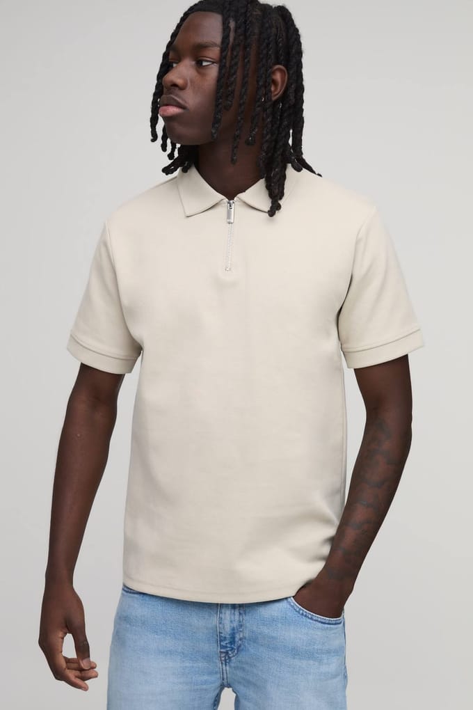 Slim Premium Interlock Polo Met Ritssluiting Bij De Hals | Stone | Size XL