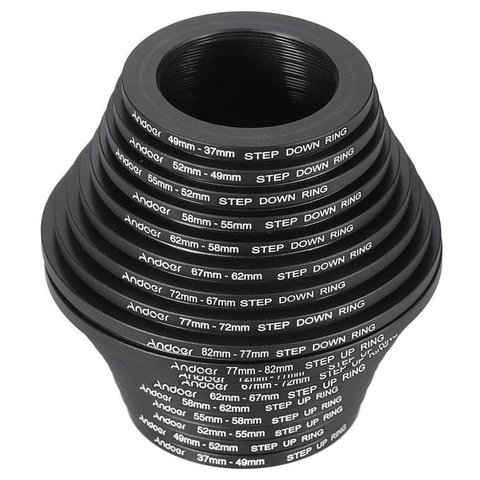 18 stuks Step Up / Step Down Lens Filter Metalen Adapter zwart