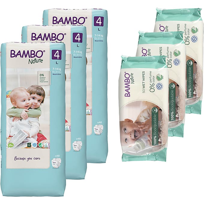 Bambo Nature Luier Maat 4 144 stuks + Billendoekjes 150 stuks