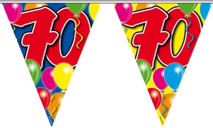 Folat Leeftijd vlaggenlijn - 3x - 70 jaar - 10 meter - verjaardag feest versiering - vlaggetjes