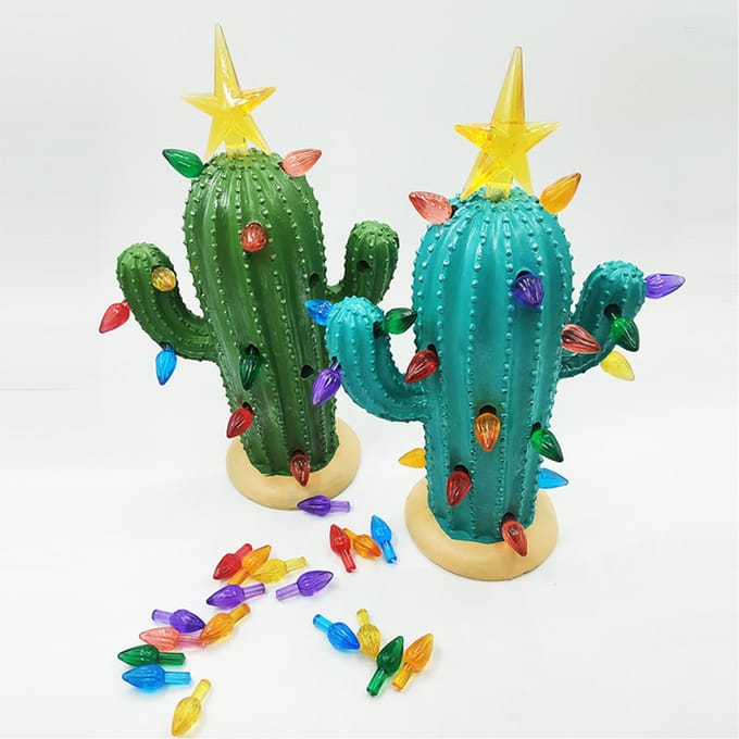 Hars Kerstcactus met Lichtjes Vintage Nostalgische Kerstcactus Tafelornament Kerst