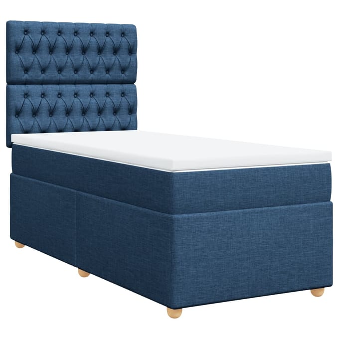 vidaXL - Boxspring - met - matras - stof - blauw - 100x200 - cm