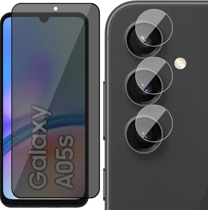 Privacy Screenprotector & Camera geschikt voor Samsung Galaxy A05s - Volledig Dekkend Glas