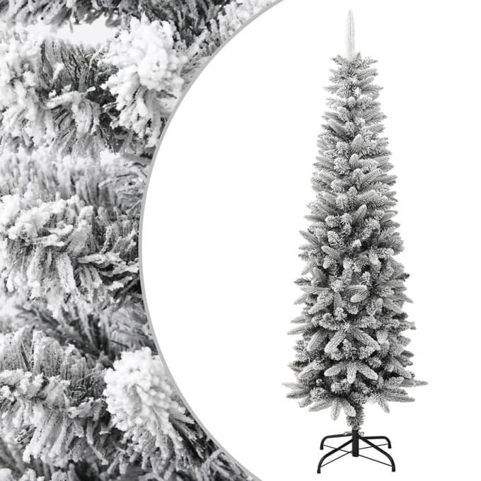 vidaXL - Kunstkerstboom - met - sneeuw - smal - 180 - cm - PVC - en - PE