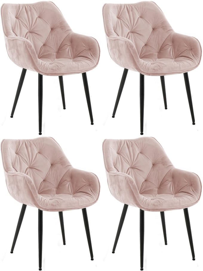 CLP Tanna Set van 4 eetkamerstoelen - Met armleuning - Velvet - Fluweel/roze