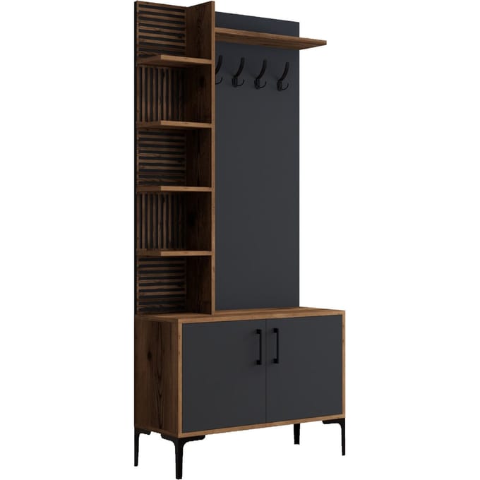 Garderobemeubel Viyana Melamine Walnoot Antraciet